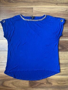Cable & Gauge Royal Blue Short Sleeve Top with Chain Trim Women Top Summer